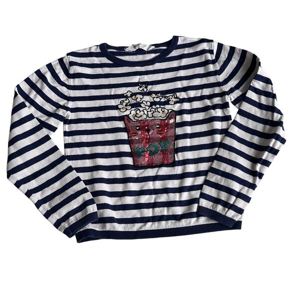H&M Blue Striped Sequin Detail Popcorn Sweater - Size 8-10 - Picture 1 of 4